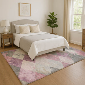 HomeRoots 9' X 12' Blush Gray & Silver Geometric Area Rug - Washable, Stain Resistant, UV Protected, Non-Slip 709305