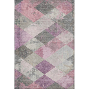 HomeRoots 9' X 12' Blush Gray & Silver Geometric Area Rug - Washable, Stain Resistant, UV Protected, Non-Slip 709305