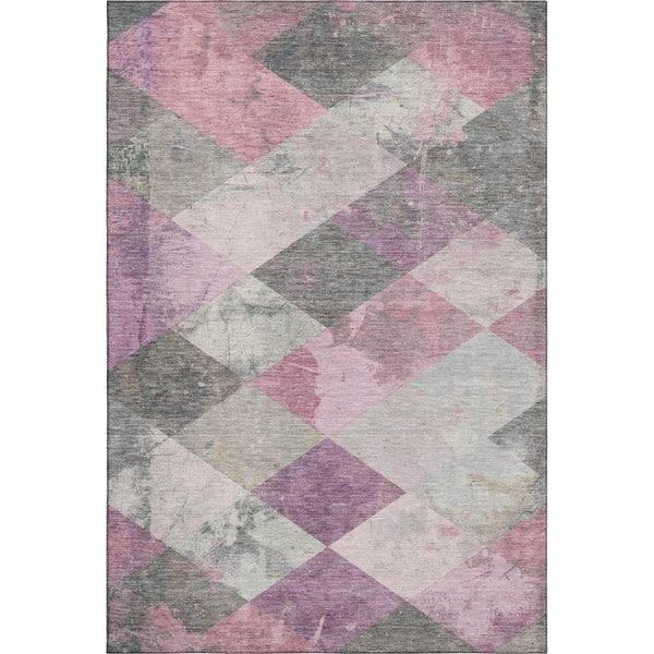 HomeRoots 9' X 12' Blush Gray & Silver Geometric Area Rug - Washable, Stain Resistant, UV Protected, Non-Slip 709305