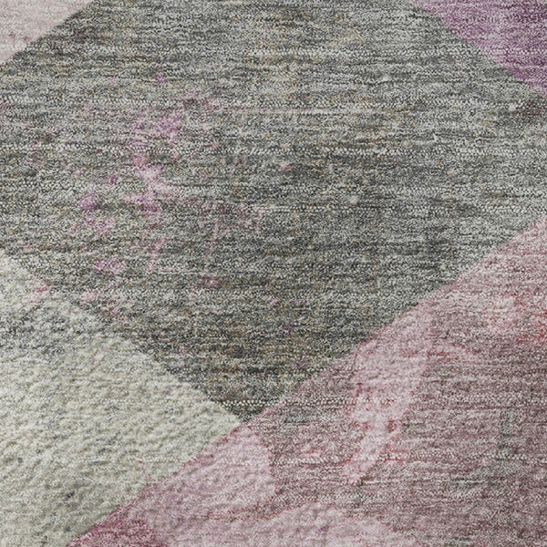 HomeRoots 9' X 12' Blush Gray & Silver Geometric Area Rug - Washable, Stain Resistant, UV Protected, Non-Slip 709305