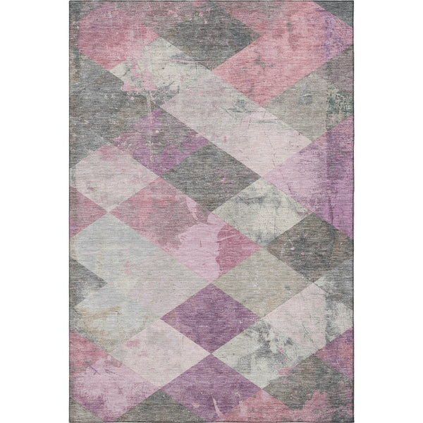 HomeRoots 9' X 12' Blush Gray & Silver Geometric Area Rug - Washable, Stain Resistant, UV Protected, Non-Slip 709305
