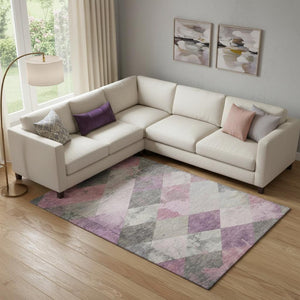 HomeRoots 10' X 14' Blush Gray & Silver Geometric Area Rug - Washable, Durable, UV Protected for Modern Homes 709306