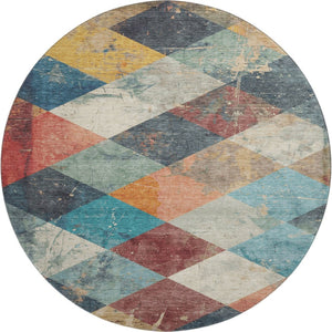 HomeRoots 8' X 10' Navy Blue, Orange & Red Geometric Area Rug - Washable, UV-Protected, Durable & Stylish Design 709310