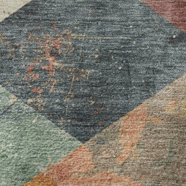 HomeRoots 8' X 10' Navy Blue, Orange & Red Geometric Area Rug - Washable, UV-Protected, Durable & Stylish Design 709310