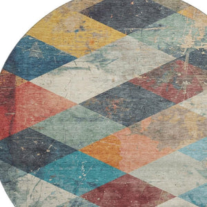 HomeRoots 8' X 10' Navy Blue, Orange & Red Geometric Area Rug - Washable, UV-Protected, Durable & Stylish Design 709310