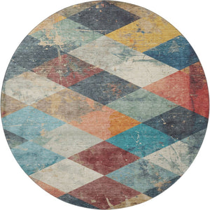 HomeRoots 8' X 10' Navy Blue, Orange & Red Geometric Area Rug - Washable, UV-Protected, Durable & Stylish Design 709310