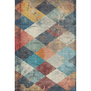 HomeRoots 9' X 12' Navy Blue Geometric Area Rug with Vibrant Orange & Red - Washable, UV-Protected, Durable Design 709311