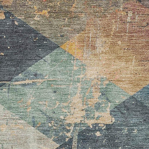 HomeRoots 9' X 12' Navy Blue Geometric Area Rug with Vibrant Orange & Red - Washable, UV-Protected, Durable Design 709311