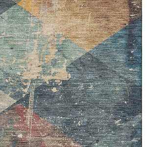 HomeRoots 10' X 14' Geometric Washable Area Rug in Navy, Orange & Red – Durable, UV Protected & Non-Slip! 709312