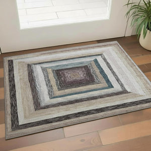 HomeRoots 5' X 8' Modern Beige Ivory Charcoal Geometric Area Rug - Washable, Durable, UV Protected Design 709314