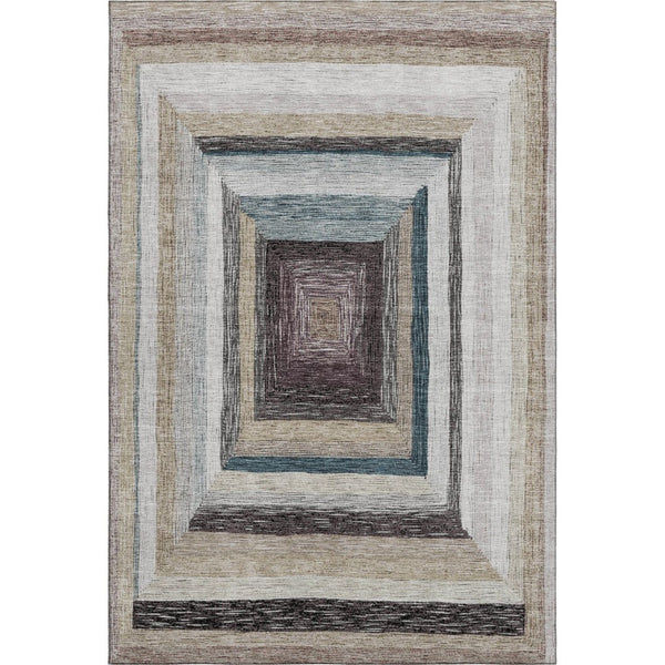 HomeRoots 8' Beige Ivory and Charcoal Geometric Washable Round Rug with UV Protection for Modern Spaces 709315
