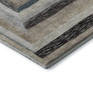 HomeRoots 8' Beige Ivory and Charcoal Geometric Washable Round Rug with UV Protection for Modern Spaces 709315