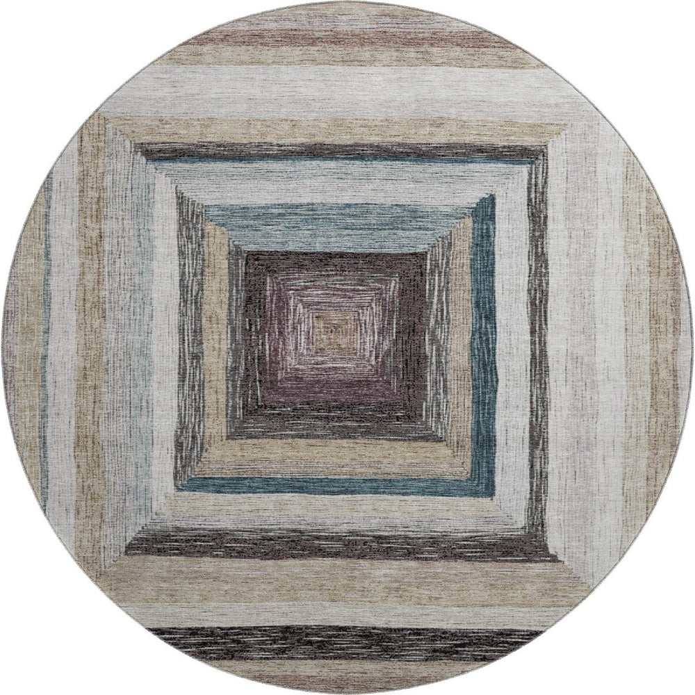 HomeRoots 8' X 10' Washable Beige, Ivory & Charcoal Geometric Area Rug with UV Protection for High-Traffic Spaces 709316