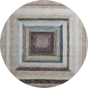 HomeRoots 8' X 10' Washable Beige, Ivory & Charcoal Geometric Area Rug with UV Protection for High-Traffic Spaces 709316