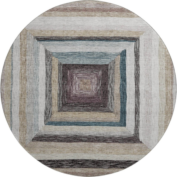 HomeRoots 8' X 10' Washable Beige, Ivory & Charcoal Geometric Area Rug with UV Protection for High-Traffic Spaces 709316