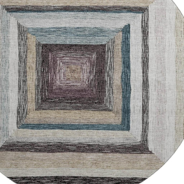 HomeRoots 8' X 10' Washable Beige, Ivory & Charcoal Geometric Area Rug with UV Protection for High-Traffic Spaces 709316