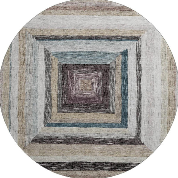 HomeRoots 8' X 10' Washable Beige, Ivory & Charcoal Geometric Area Rug with UV Protection for High-Traffic Spaces 709316