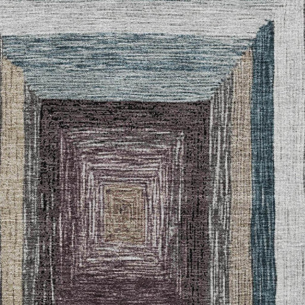 HomeRoots 9' X 12' Washable Beige Ivory Charcoal Geometric Area Rug with UV Protection for High-Traffic Spaces 709317