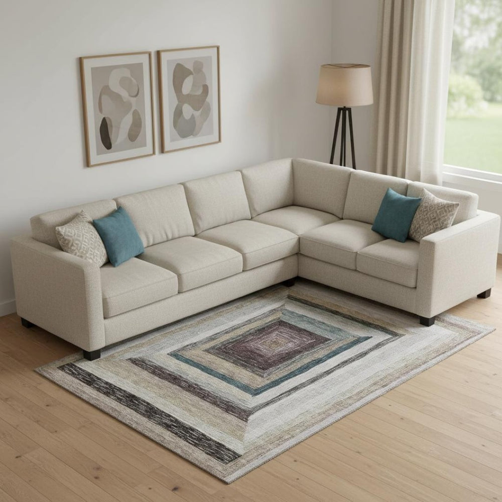 HomeRoots 10' X 14' Modern Geometric Area Rug in Beige, Ivory & Charcoal – Washable, UV Protected & Stain Resistant! 709318