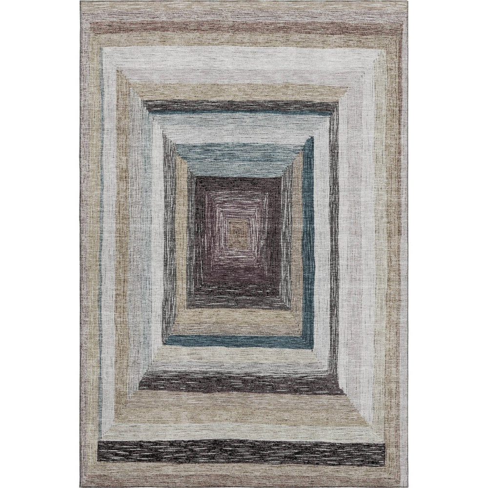 HomeRoots 10' X 14' Modern Geometric Area Rug in Beige, Ivory & Charcoal – Washable, UV Protected & Stain Resistant! 709318