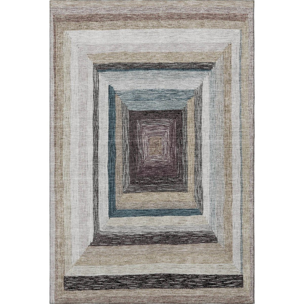 HomeRoots 10' X 14' Modern Geometric Area Rug in Beige, Ivory & Charcoal – Washable, UV Protected & Stain Resistant! 709318