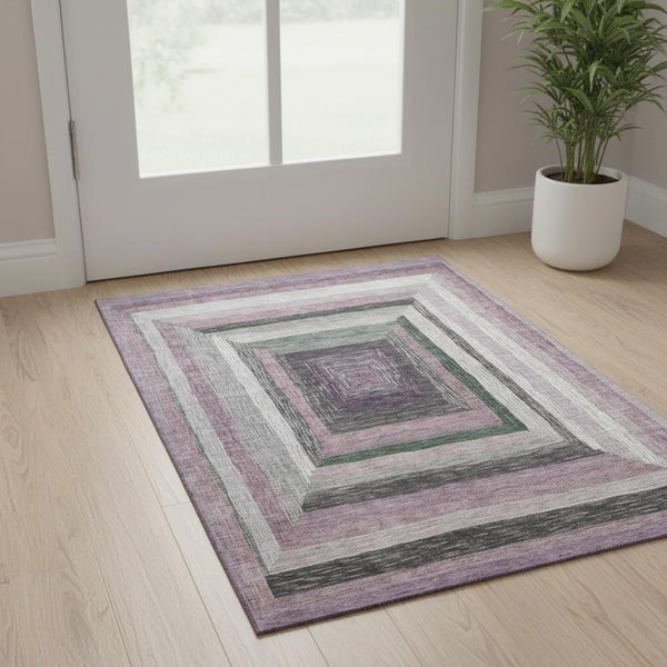 HomeRoots 5' X 8' Blush Ivory Charcoal Geometric Area Rug - Washable, UV Protected, Stain Resistant Style! 709320