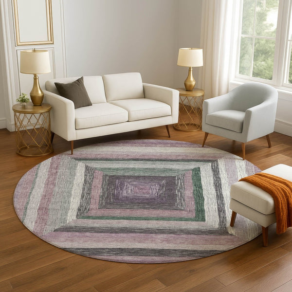 HomeRoots 8' X 10' Stylish Blush Ivory Charcoal Geometric Area Rug - Washable, UV Protected, Family-Friendly! 709322