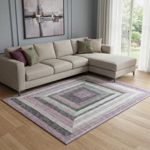 HomeRoots 9' X 12' Blush Ivory Charcoal Geometric Area Rug - Washable, UV Protected, Ideal for High-Traffic Spaces 709323