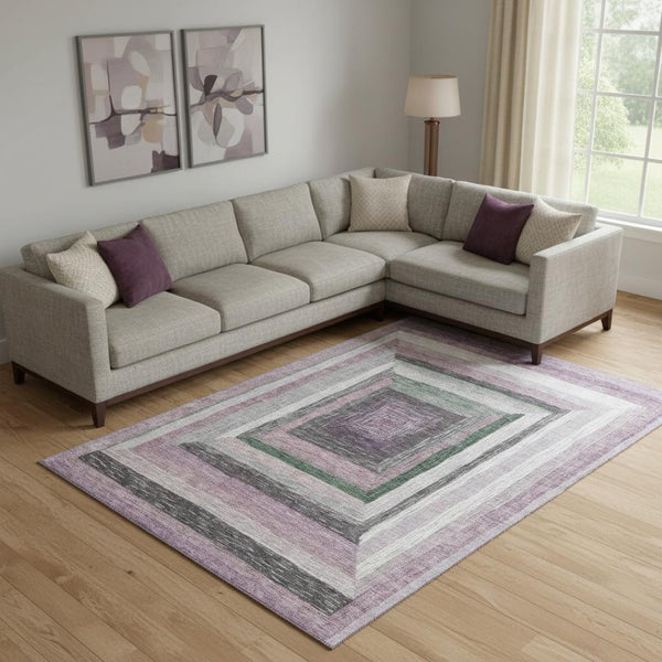 HomeRoots 10' X 14' Blush Ivory Charcoal Geometric Area Rug – Washable, UV-Protected, Perfect for Families! 709324