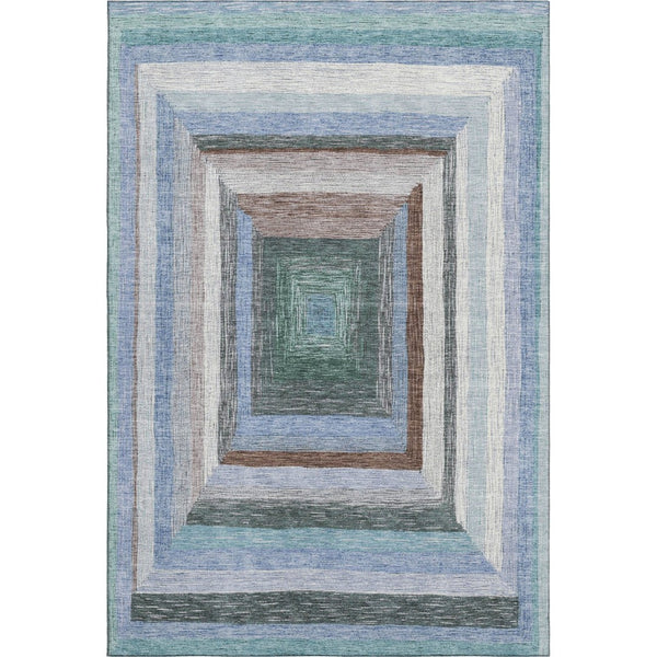 HomeRoots 5' X 8' Denim Blue Geometric Area Rug – Washable, UV-Protected, Durable, Non-Slip for Homes with Kids & Pets 709326