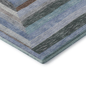 HomeRoots 5' X 8' Denim Blue Geometric Area Rug – Washable, UV-Protected, Durable, Non-Slip for Homes with Kids & Pets 709326
