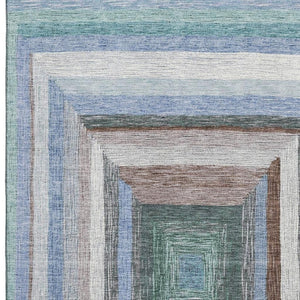HomeRoots 5' X 8' Denim Blue Geometric Area Rug – Washable, UV-Protected, Durable, Non-Slip for Homes with Kids & Pets 709326