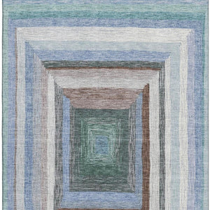 HomeRoots 5' X 8' Denim Blue Geometric Area Rug – Washable, UV-Protected, Durable, Non-Slip for Homes with Kids & Pets 709326