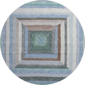 HomeRoots 8' X 10' Modern Geometric Washable Area Rug in Denim Blue, Ivory & Brown - Durable & UV-Protected! 709328