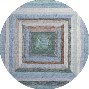 HomeRoots 8' X 10' Modern Geometric Washable Area Rug in Denim Blue, Ivory & Brown - Durable & UV-Protected! 709328