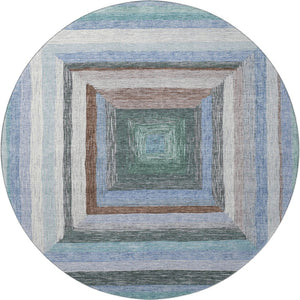 HomeRoots 8' X 10' Modern Geometric Washable Area Rug in Denim Blue, Ivory & Brown - Durable & UV-Protected! 709328