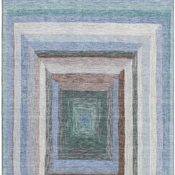 HomeRoots 9' X 12' Washable Denim Blue Geometric Area Rug with UV Protection for Modern Homes & Easy Care 709329