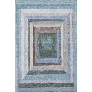 HomeRoots 9' X 12' Washable Denim Blue Geometric Area Rug with UV Protection for Modern Homes & Easy Care 709329