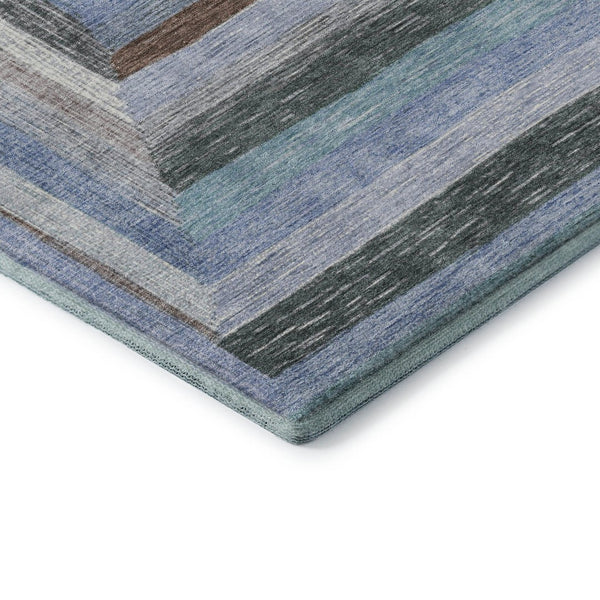 HomeRoots 10' Denim Blue, Ivory & Brown Geometric Area Rug - Washable, UV Protected & Non-Slip for Modern Spaces 709330