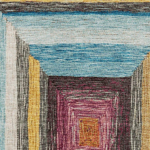 HomeRoots 5' X 8' Vibrant Amber Pink Teal Geometric Washable Area Rug with UV Protection for Busy Homes 709332