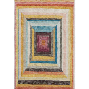 HomeRoots 8' Washable Round Rug in Vibrant Amber, Pink & Teal Geometric Design - UV Protected & Durable! 709333