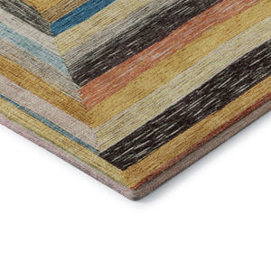 HomeRoots 8' Washable Round Rug in Vibrant Amber, Pink & Teal Geometric Design - UV Protected & Durable! 709333