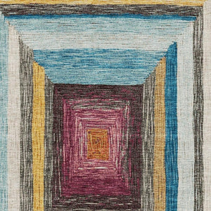 HomeRoots 8' Washable Round Rug in Vibrant Amber, Pink & Teal Geometric Design - UV Protected & Durable! 709333