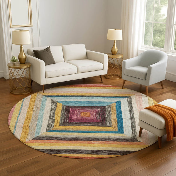 HomeRoots 8' X 10' Washable Amber Pink Teal Geometric Area Rug with UV Protection for High-Traffic Spaces 709334