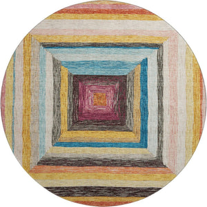HomeRoots 8' X 10' Washable Amber Pink Teal Geometric Area Rug with UV Protection for High-Traffic Spaces 709334
