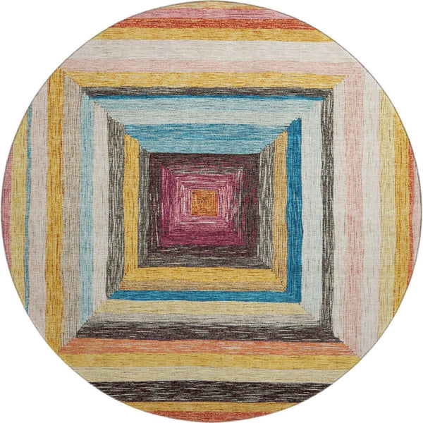HomeRoots 8' X 10' Washable Amber Pink Teal Geometric Area Rug with UV Protection for High-Traffic Spaces 709334