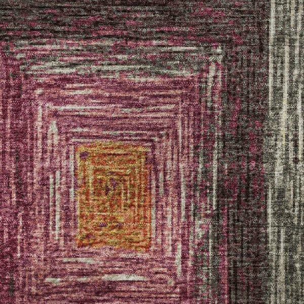 HomeRoots 8' X 10' Washable Amber Pink Teal Geometric Area Rug with UV Protection for High-Traffic Spaces 709334