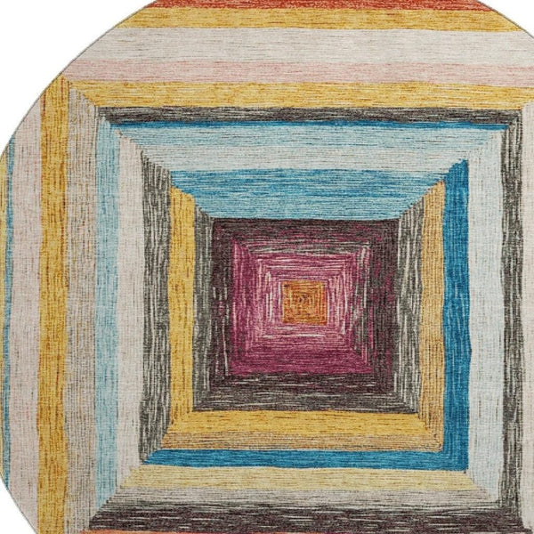 HomeRoots 8' X 10' Washable Amber Pink Teal Geometric Area Rug with UV Protection for High-Traffic Spaces 709334