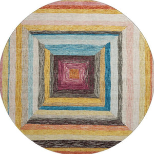 HomeRoots 8' X 10' Washable Amber Pink Teal Geometric Area Rug with UV Protection for High-Traffic Spaces 709334