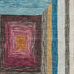 HomeRoots 9' X 12' Amber Pink & Teal Geometric Area Rug - Washable, Stain-Resistant, UV Protected for Homes 709335